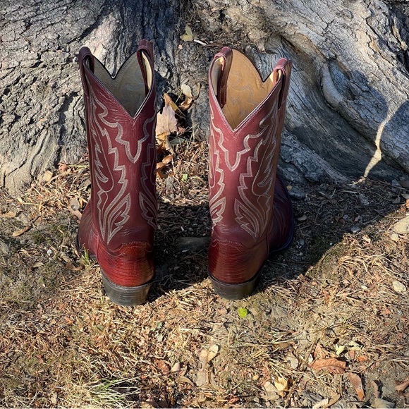 Men’s Vintage Justin Teju Lizard Burgundy Boots 8 ½ D - Picture 11 of 12